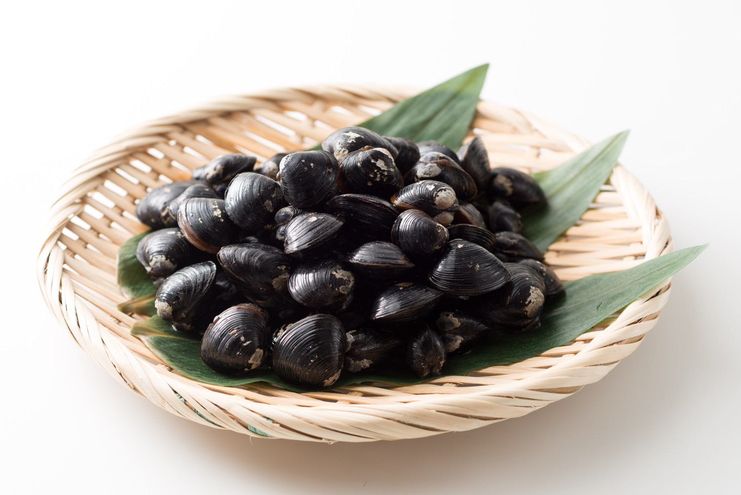 ざるの上に盛られたしじみ