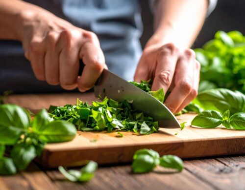 バジルをカットする人