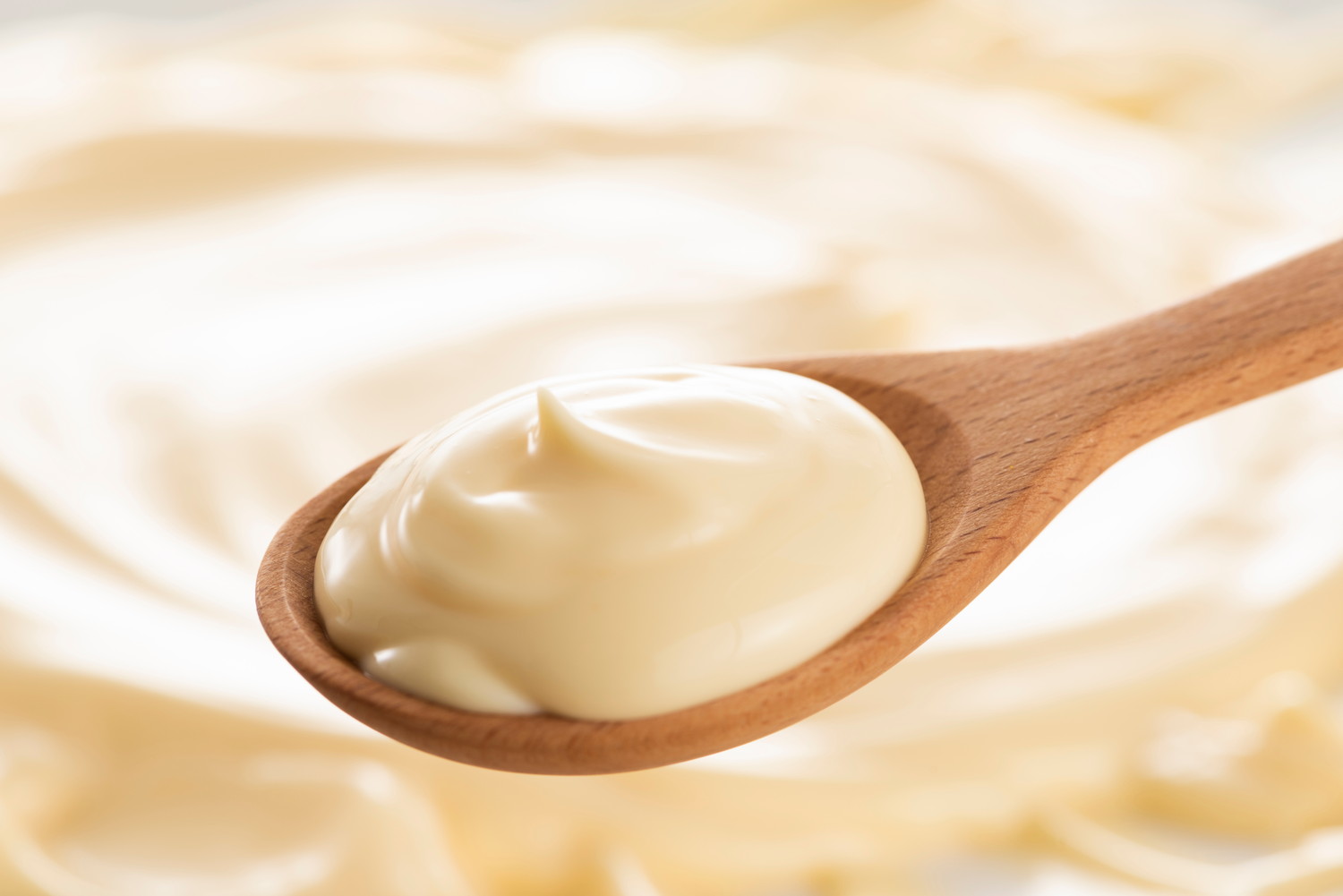 木のスプーンですくったマヨネーズ