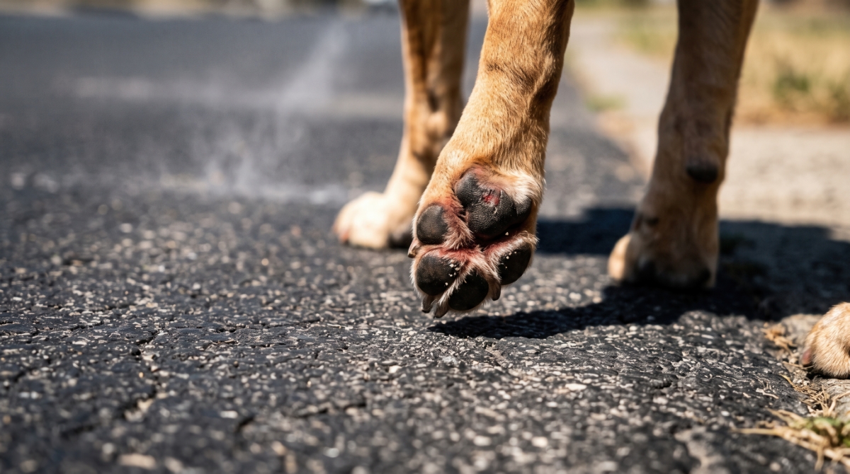 暑い路上と犬の足